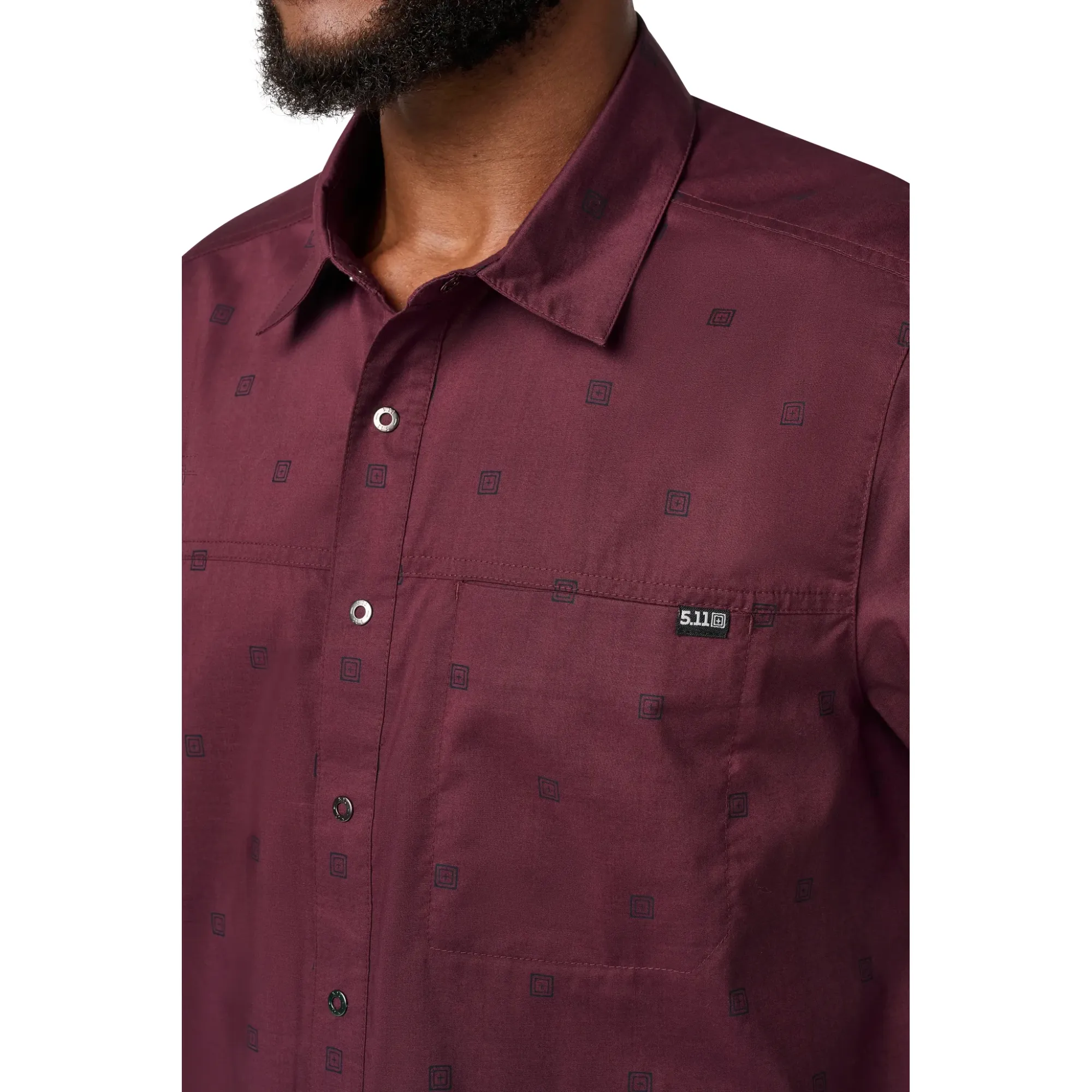 Wyatt Print Short Sleeve Shirt — Burgundy Reticle Print (3)